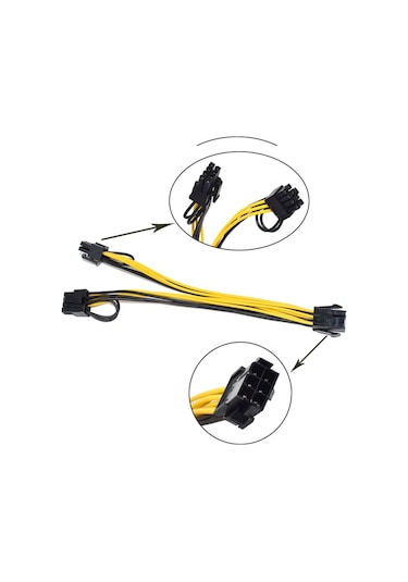 Zauss 6 Pin to 2x PCI-E (6+2) 8 Pin 20 CM Power Kablo Çoklayıcı