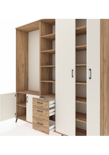 Hyperion Dolap 13 Raflı 3 Çekmeceli 4 Kapaklı 220x44x243 Çam-aytaşı/çam Aytası/atlas Çam