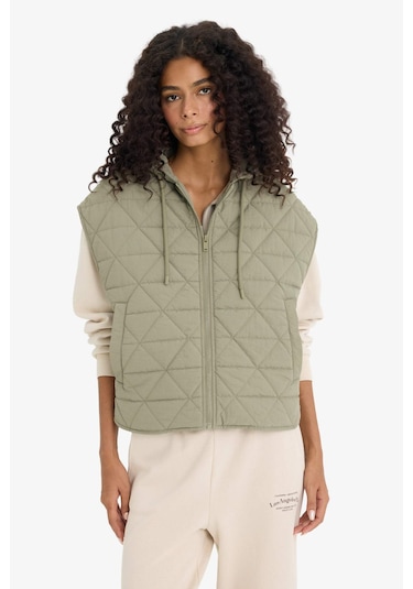 Defacto Relax Fit Kapüşonlu Kapitoneli Fermuarlı Yelek E8588ax25aukh405 Haki