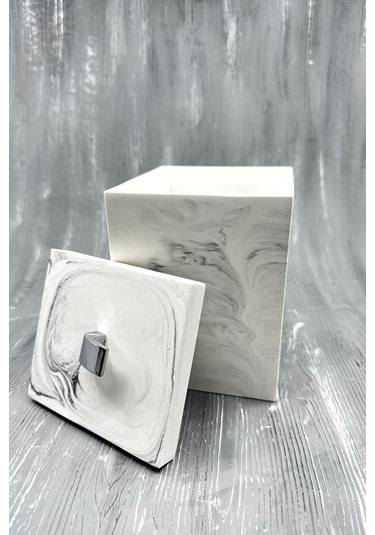 Mermer Desenli Banyo Tuvalet Wc Mini Boy Beton Çöp Kovası 2 Litre Mermer Deseni