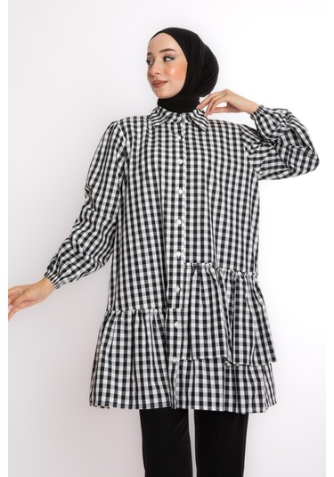 Ekose Siyah Beyaz Tunik Çok Renkli