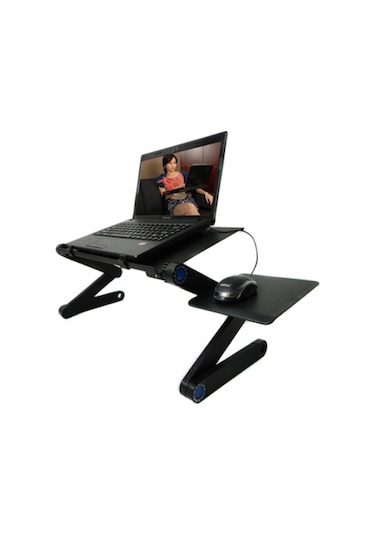 TriLine Çift Fanlı 7" - 19" Katlanabilir Mouse Padli Notebook Masası Siyah