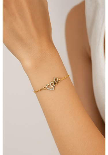 Altın Renk Kalp Sonsuzluk Asansör Çelik Bileklik - 3595 Çok Renkli