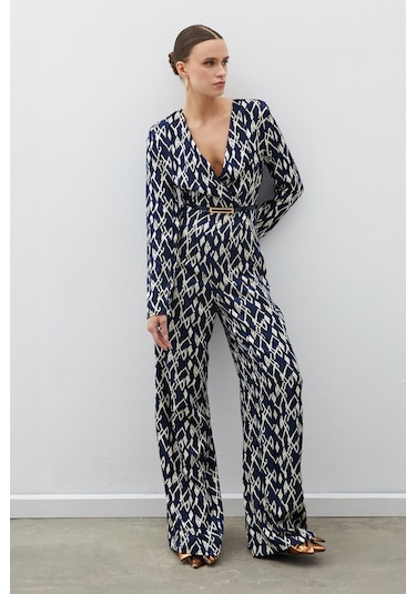 Sateen Desenli Saten Tulum - Lacivert