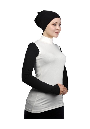 Kolsuz Balıkçı Yakalı Organik Kadın Body Ekru