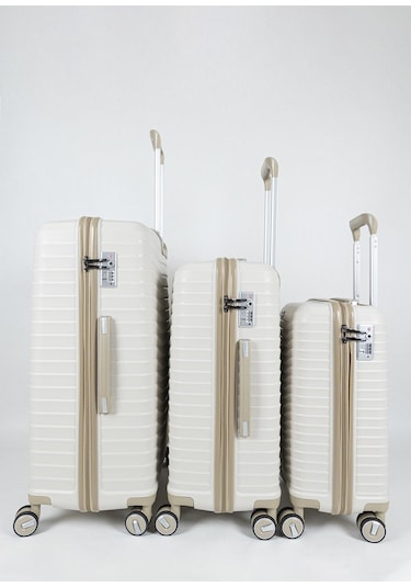 Ultra Dayanıklı 3'lü Set Valiz & Bavul Krem-1523 Krem