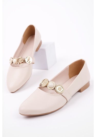 Muggo Poena Broş Detaylı Tek Bantlı Günlük Kadın Babet Ten