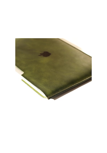 Kişiye Isme Özel Adonis Macbook Air Hakiki Deri Kılıf Yeşil