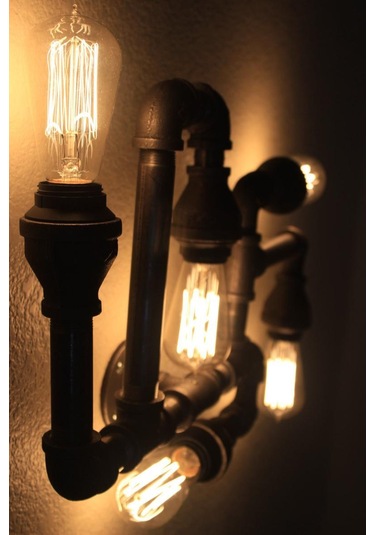 5 Başlıklı Endüstriyel Duvar Lambası Rustik Dekoratif Aplik Retro Duvar Apliği Dekor Avize Siyah