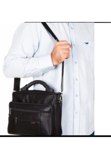 Newish Polo Hakiki Deri Plastik Saplı Postacı El Omuz Çantası Yan Büyük-kasasız Siyah - Siyah