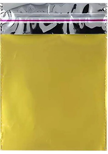 11x12 Cm Altın Renk Bantlı Lüks Metalize Hediyelik Poşet 50 Adet