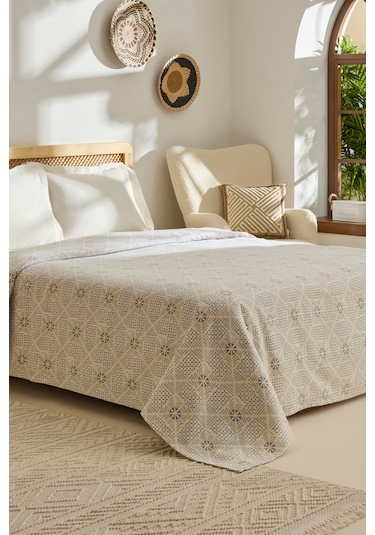 Kaşmir Home Asta %100 Pamuk Çift Kişilik Pike Gri Gri