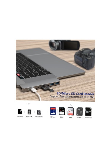 Springsun Usb-c Hub Alüminyum Alaşımlı 7'si 1 Arada Çoklu Bağlantı Noktalı Hub