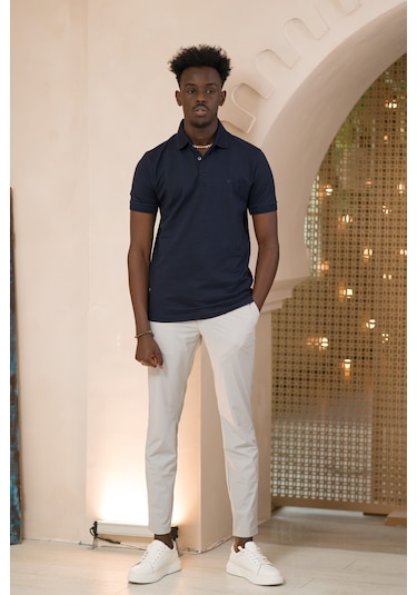 Paul Martin Örme Polo Yaka Regular Fit Pamuklu Ve Likralı T-shirt Lacivert