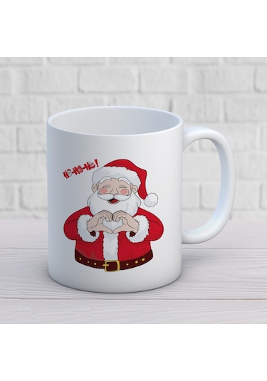 Ho Ho Ho Yazılı Yılbaşı Temalı Baskılı Kupa Beyaz