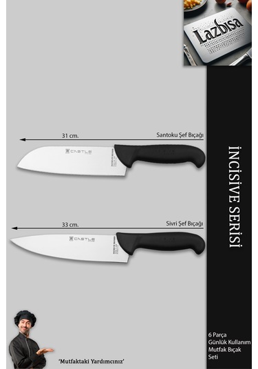 İncisive Serisi Mutfak Bıçak Seti Et Sebze Şef Bıçağı 6lı Mft-258 Siyah