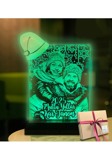 Yılbaşı Hediyesi Kişiye Özel Resimli Noel Baba Şapkalı 3d Led Gec