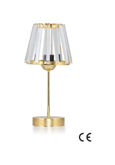 Kristal Cam Başlıklı Metal Ayaklı Gold Abajur Yatak Odası Gece Lambası Oturma Odası Aydınlatma Gold