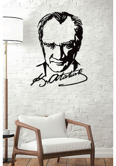 Gowpenart Atatürk İmzalı Portre Siyah Metal Duvar Tablosu
