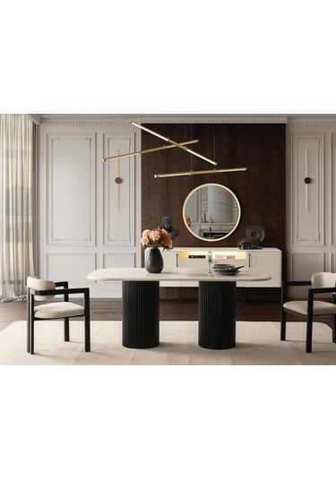 Nomad İskandinav Oval Natural Ahşap Bohem Masa 80x160 Siyah Beyaz