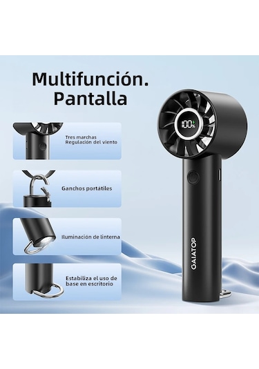 Mini Taşınabilir Vantilatör Led Ekran Ve El Feneri 3 Hız Beyaz,