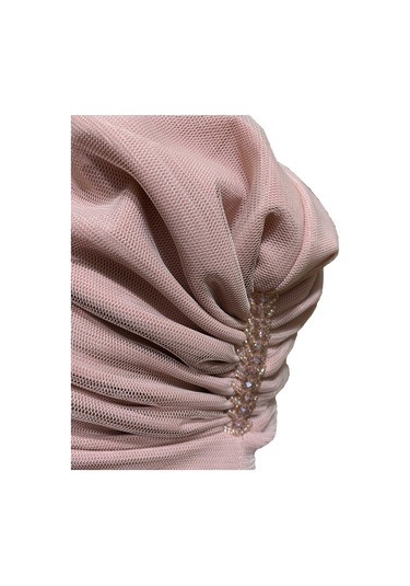 Dizayn Tüllü Kristal Taş İşlemeli Çift Taraflı Astarlı Pudra Hazır Türban Tesettür Abiye Bone Pudra