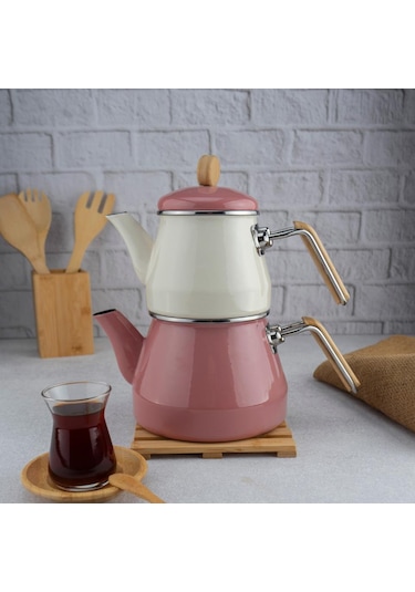 Lumino - Bambu Kulplu Çaydanlık Takımı Pembe Pembe