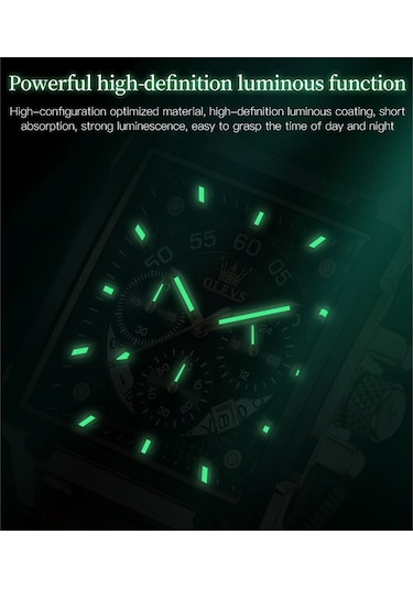 Olevs 9919 Erkekler İçin Kare Kadranlı Kronograf Aydınlık Kuvars Saat Kahverengi Deri Gül Kabuğu Siyah Yüzey