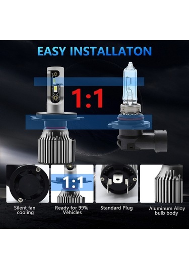 Pazly H4/9003 Ip68 Su Geçirmez Araba Led Far Ampulü Gri - Yüksek Parlaklık