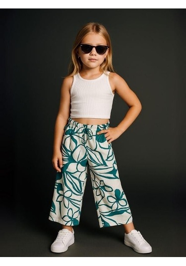 Kız Çocuk Desenli Pantolon-15967 Çok Renkli