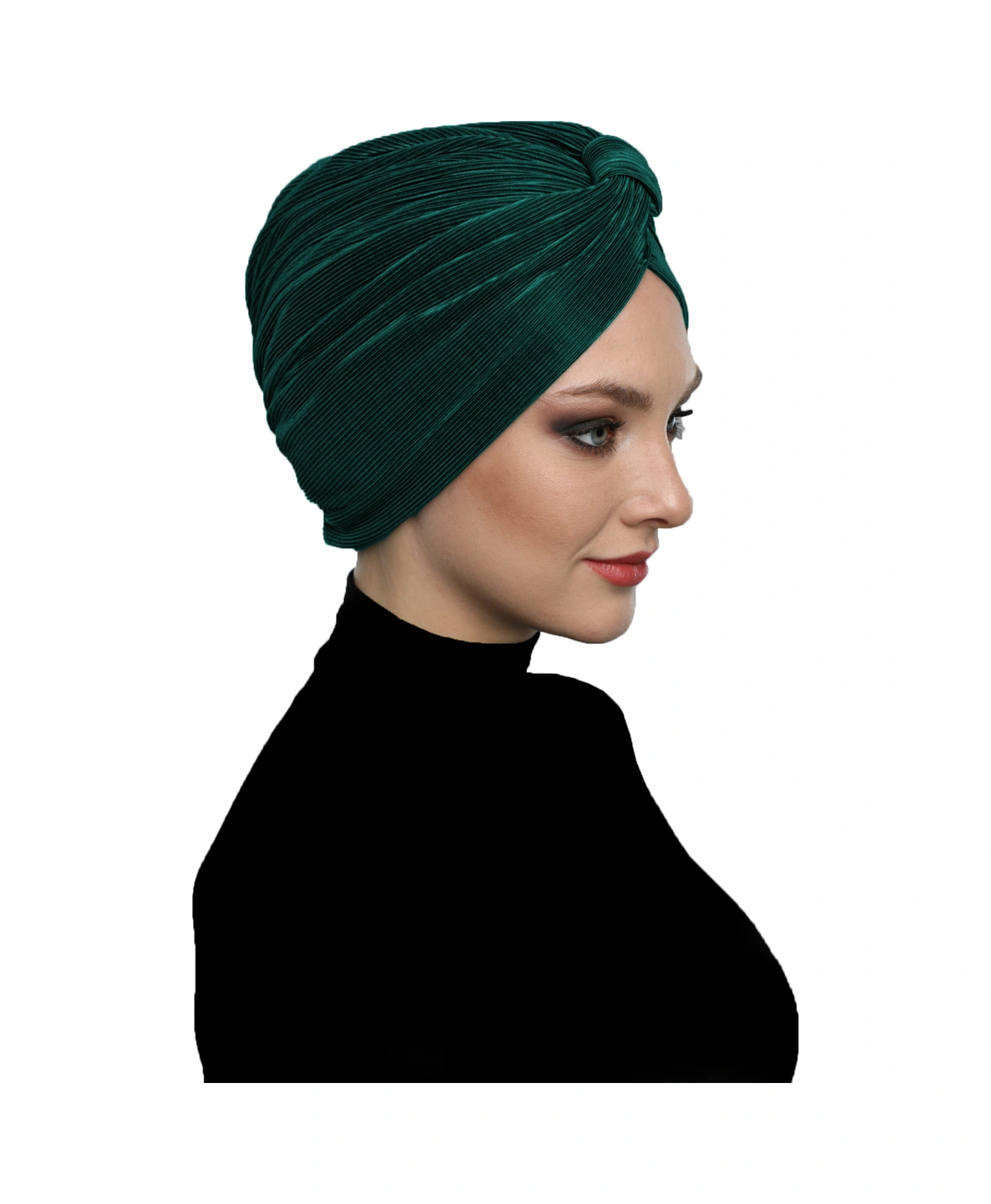 Çapraz Plise Bantlı Astarlı Yeşil Hazır Türban Tesettür Havuz Bonesi Hürrem