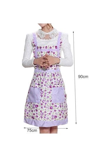 Kadın Önlüğü Rahat Aşçı Şef Çiçek Cep Mutfak Restoran Prenses Önlüğü 9