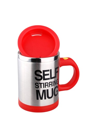 Yaleker 400ml Çift Katlı Paslanmaz Çelik Otomatik Kahve Karıştırıcı Bardak - Elektrikli Karıştırıcı, Sıcak/soğuk İçecekler İçin, Ev/ofis Kullanıma Uygun Kırmızı