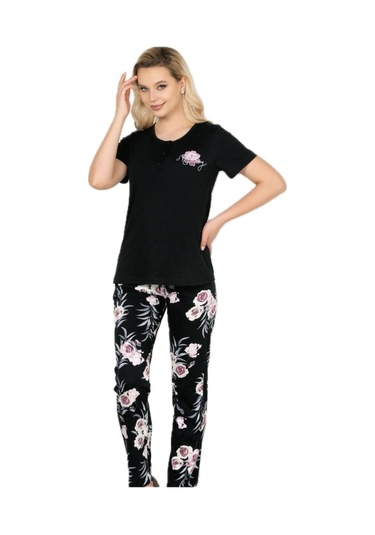 Alperi 78-49 Kadın Çiçek Desenli Kısa Kol Pijama Takım 001