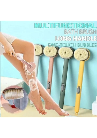 Besthome1 Lieviry Uzun Saplı Duş Fırçası - Sabun Dispenserli, Sırt Masajı İçin Pembe Pembe