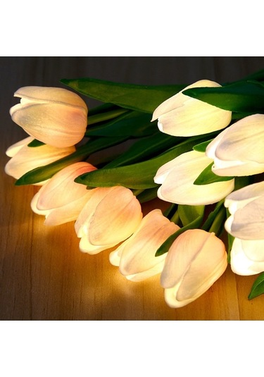 Şık Pembe Masa Lambası - Dekoratif Çiçek Beyazı Led Yatak Odası Aydınlatma Beyaz