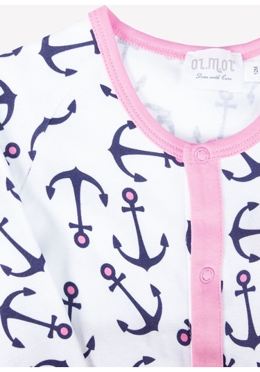 Ozmoz Büyük Çapa Desenli Yakası Pembe Fiyonklu Kız Bebek Tulum Çok Renkli