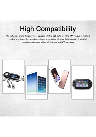 Vkemall Motorcycle Ve Elektrikli Bisiklet İçin 9-90v Su Geçirmez, Anahtarlı, Çift Usb 2.1a+1a Araç Şarj Cihazı, Siyah Cd-3022