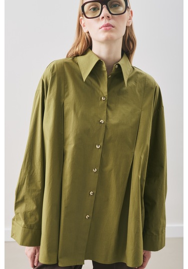 Parçalı Tasarım Gömlek Yağ Yeşili Aw25gml00008-187 YAĞ YEŞİLİ