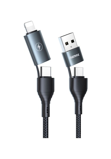 Yifomall Remax Rc-011 Dörtlü Usb Kablosu: Hızlı Şarj 3a , 480mbps Aktarım, Gümüş İp Örgü, Esnek Uzunluk, Çoklu Port Type-c/lightning , Siyah