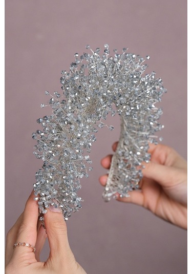 FdayAksesuar En Güzel Gelinlere Özel Gümüş Renk Atair Yogun Kristal Boncuklu Gelin Saç Aksesuarı FRDY31606