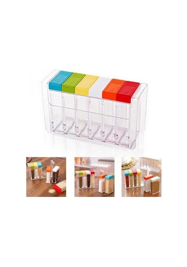 Createtech Mutfak Baharat Konteyneri 6in1 Çeşni Dağıtıcı Tuz Kutusu Şeffaf