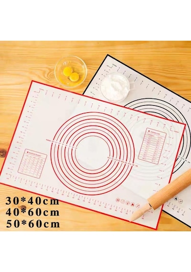 Kırmızı Kaymaz Silikon Pasta Mutfak Mat Ekstra  Kabuk Mat 50 60cm