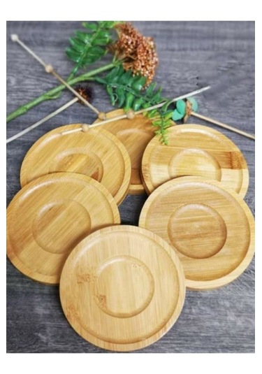 Bambu 6 Lı Çay Tabağı-bambu Ahşap 6'lı Çay Tabağı Ve Sunum Tabağı Açık Kahverengi