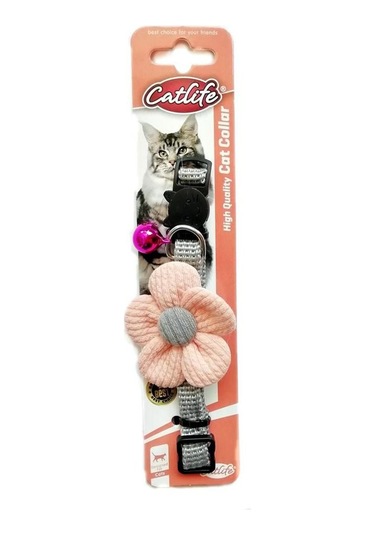 Catlife Çıngıraklı Çiçekli Kedi Boyun Tasması Pembe 30 CM