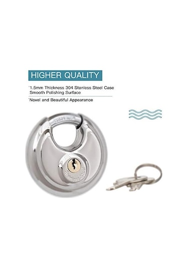 Mufunye Diskli Kilit, Anahtarlı Paslanmaz Çelik Kilit, 2-3/4 İnç Genişliğinde, 3/8 İnç Çapında Kelepçe, Depolama Ünitesi, Kulübeler, Garajlar Ve Çitler İçin Disk Kilidi