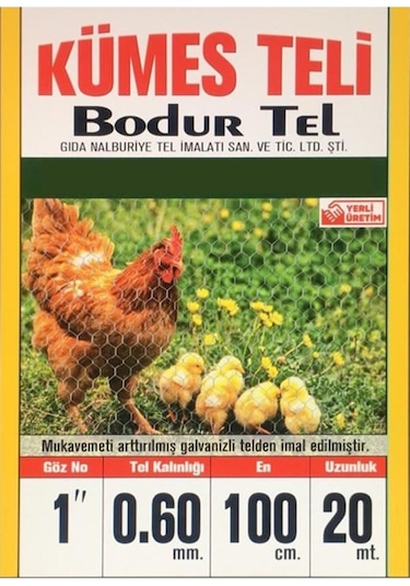 Bodur Tel Bodurtel Galvanizli Kümes Teli 120Cmx20Mt