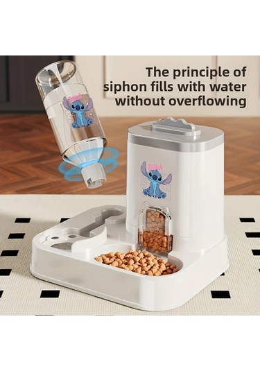 Honeybeeshop Pembe Stitch Otomatik Kedi Mama Ve Su Kabı 2si 1 Arada Programlanabilir Büyük Kapasiteli Kolay Temizlenir