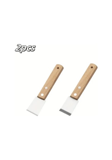 Elmpaly 2 Adet Ahşap Saplı Çok Amaçlı Metal Kazıyıcı - Leke Tutkal Fırın Temizlik Aleti