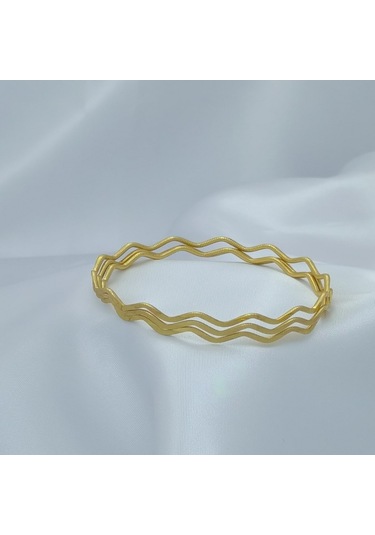 Yeni Sezon Vip Özel Seri Paslanmaz Çelik Altın Kaplama 3'lü Zigzag Ajda Kadın Bileklik Gold